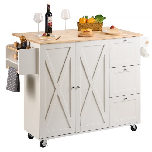 foto del prodotto vevor isola per cucina mobile con ruote tavolo ribalto con cassetti portaoggetti rastrelliera capacit carico totale 136kg, carrello isola da cucina credenza mobile per utensili cucina in mdf 4 ruote