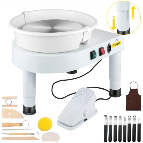 foto del prodotto vevor kit 16 pz macchina per argilla ceramica, 11 pollici potenza 350 w gcjx-008 macchina per ruote da ceramica pedale bianca per l'insegnamento scolastico, studi di ceramiche e uso domestico, ecc
