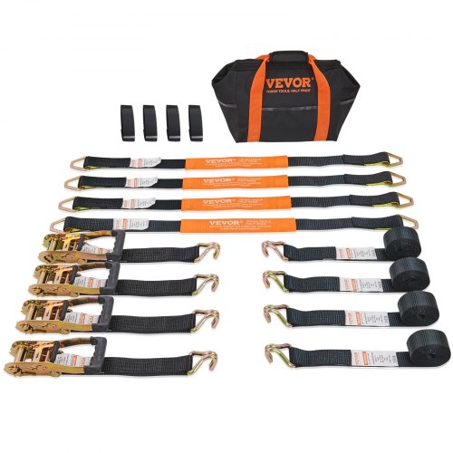 foto del prodotto vevor kit cinghie a cricchetto ancoraggio, carico max. 5048kg, cinghie di tensione 0,05x2,4 m con cricchetto e gancio gialli per motociclette, biciclette, traslochi scatole in rimorchio portapacchi
