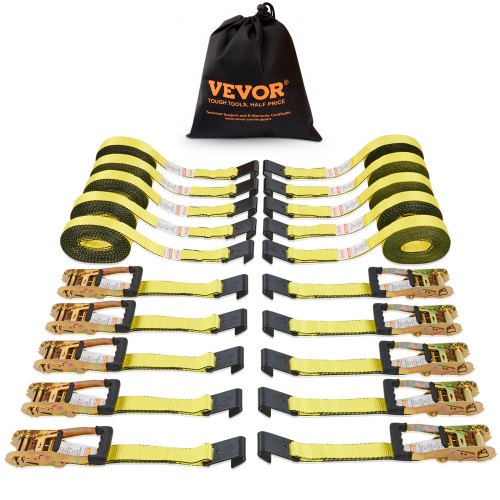 foto del prodotto vevor kit cinghie a cricchetto ancoraggio, resistenza rottura max. 4536 kg, cinghie di tensione0,05x9 m con cricchetto e gancio per motociclette, biciclette, traslochi 10 pezzi rimorchio portapacchi