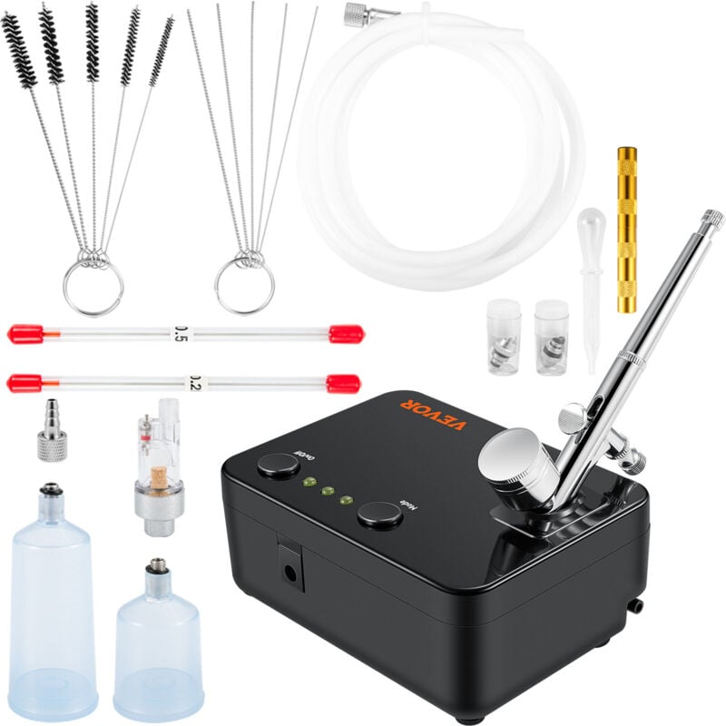 foto del prodotto vevor kit compressore a doppia azione, pistola aerografo velocita del flusso 10 l min con kit accessori completi, utilizzo per pittura di modelli,