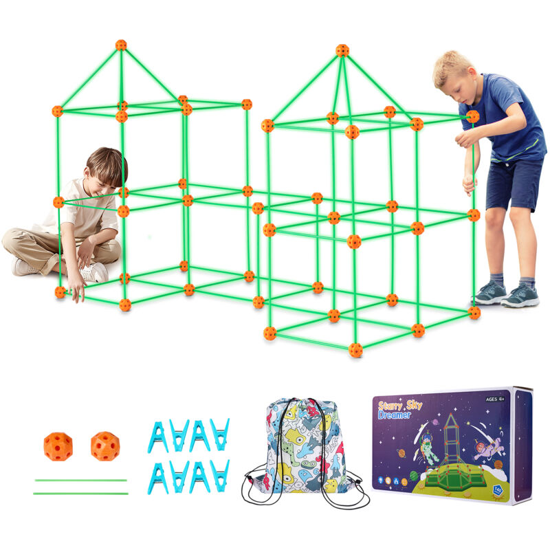 foto del prodotto vevor kit di costruzione per forte per bambini 140 pezzi, tenda da gioco per interni esterni giocattoli da costruzione, per bambini dai 4 anni in