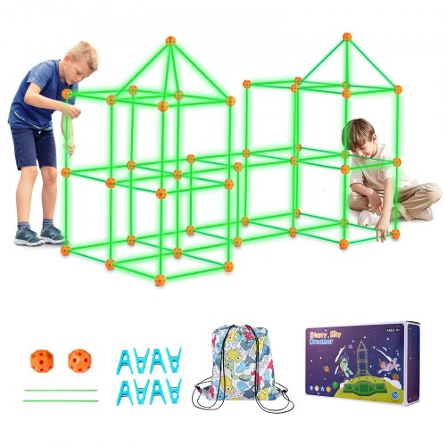 foto del prodotto vevor kit di costruzione per forte per bambini 140 pezzi, tenda da gioco per interni esterni giocattoli da costruzione, per bambini dai 4 anni in su, per interni esterni con 96 aste, 44 palline
