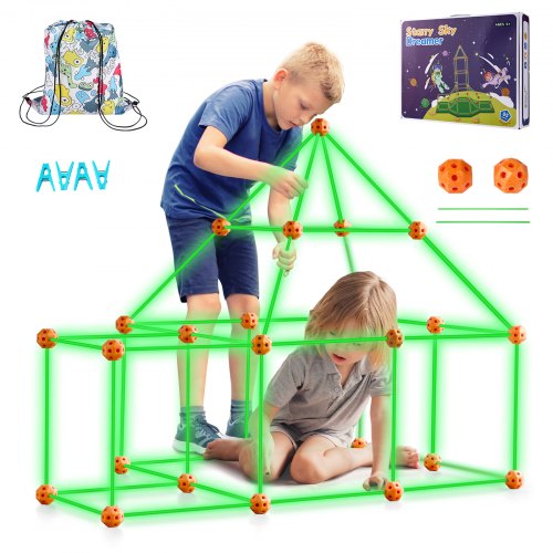 foto del prodotto vevor kit di costruzione per forte per bambini 85 pezzi, set di costruzioni per tende da gioco che si illumina a buio, regalo per bambini dai 4 anni in su, per interni esterni con 55 aste, 30 palline