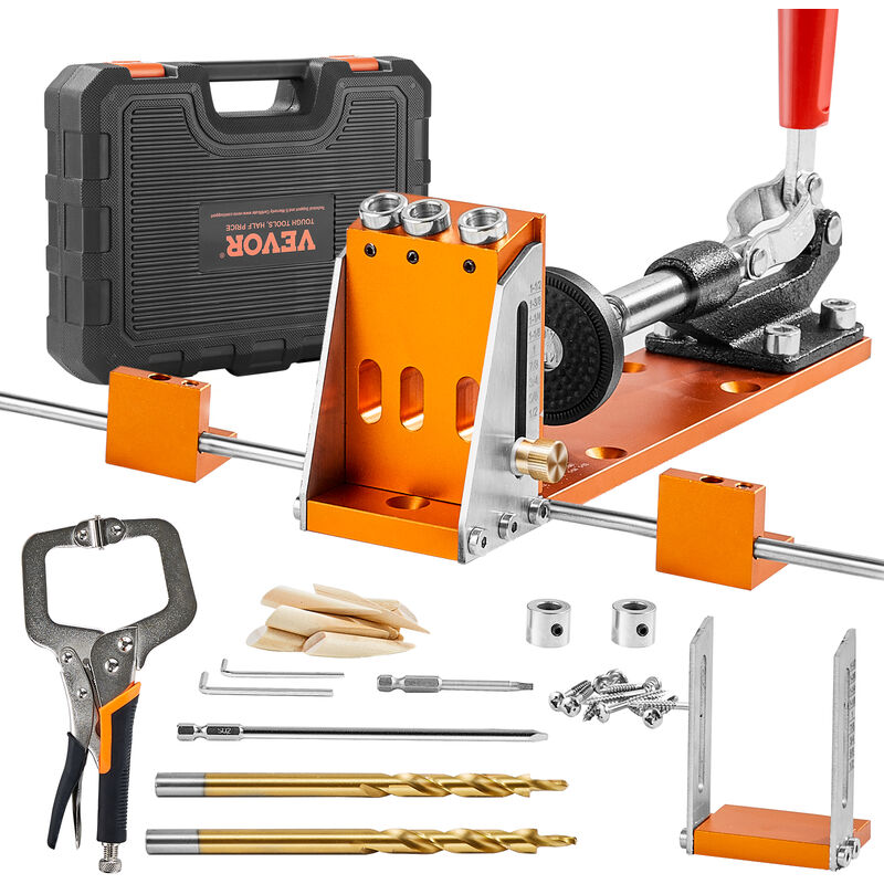 foto del prodotto vevor kit di dime per fori a tasca 3 fori tascabili con chiave punte quadrate, set per dima di foratura per fori tascabili fori inclinati, set per