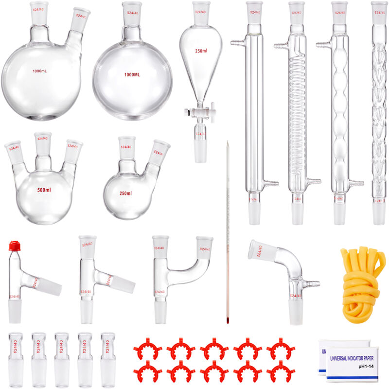foto del prodotto vevor kit di distillazione da laboratorio, kit di apparecchi per la distillazione di oli essenziali da 1000 ml, set di attrezzature per vetreria da