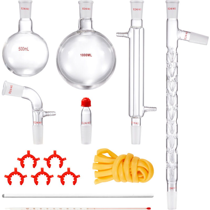 foto del prodotto vevor kit di distillazione da laboratorio, kit di distillazione per vetreria da laboratorio 3.3 boro con 24, 40 giunti, kit di apparecchi per la
