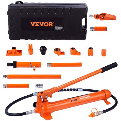 foto del prodotto vevor kit di martinetto idraulico carico max. 12 tonn. sollevatore pompa per riparazione auto corsa da 135 mm, kit utensili sollevatore idraulico tipo d olio hv15 cilindro q235b anello di tenuta tpu