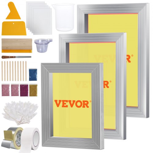 foto del prodotto vevor kit di telaio per stampa serigrafica in lega di alluminio 3 misure 110 maglie accessori per stampa, telaio serigrafico 3 pezzi per macchina di stampa serigrafica spessore 2cm quantit maglie 110
