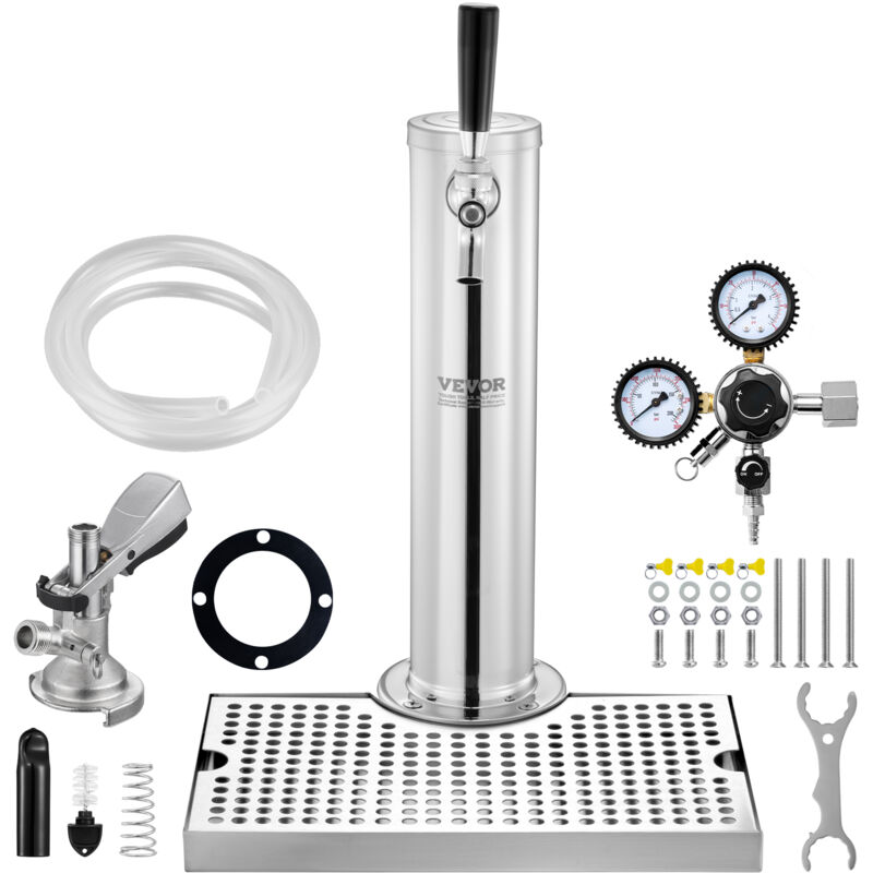 foto del prodotto vevor kit distributore di birra, kit conversione birra rubinetto singolo, dispensatore torre birra in acciaio inossidabile con regolatore doppio