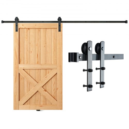 foto del prodotto vevor kit ferramenta per porta scorrevole 244cm binario per porta da fienile adatto a porta singola larghezza 1,12 1,32 m spessore 32 45 mm 150kg puleggia silenziosa forma i per casa fattoria granaio