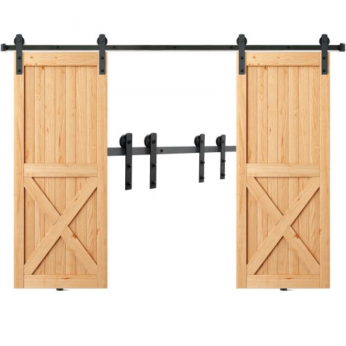 foto del prodotto vevor kit ferramenta per porta scorrevole della stalla, 244 cm binario per porta scorrevole adatto a porta doppia larghezza 1,12 1,32 m spessore 32 45 mm carico 150 kg con puleggia silenziosa forma i