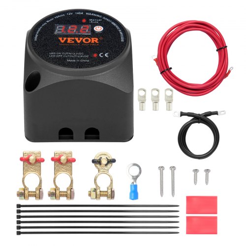 foto del prodotto vevor kit isolatore doppia batteria, 12 v 140 a, manuale e automatica rel sensibile alla tensione vsr con schermo lcd, isolatore batteria per atv utv rv camper fuoristrada caravan camion barca yacht