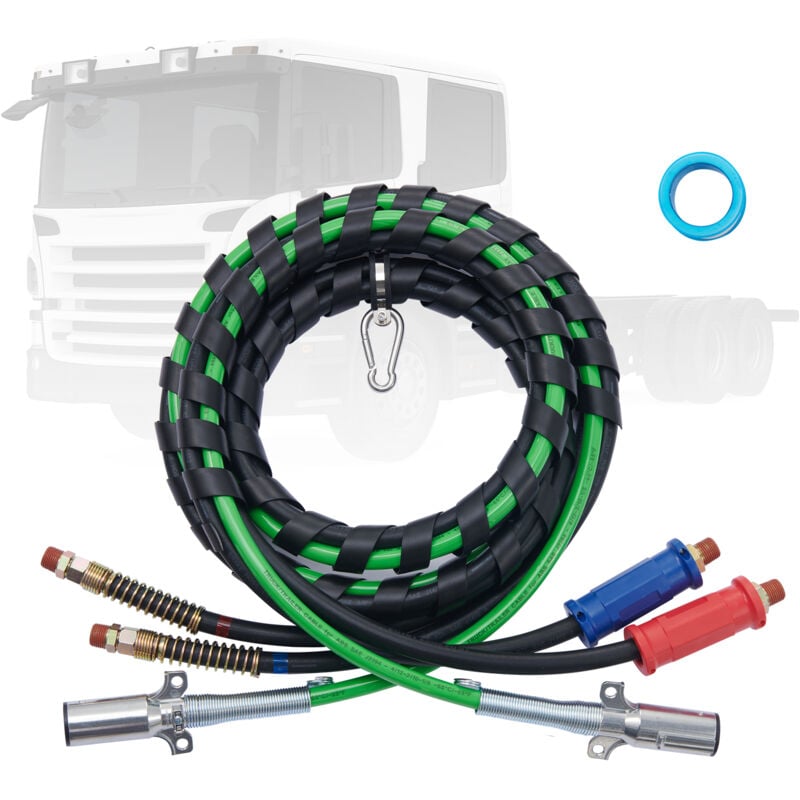 foto del prodotto vevor kit linee aria per semi camion 4,6 m tubi aria 3 in 1, linea di alimentazione abs, cavo elettrico con spina a 7 vie kit tubi gomma con gancio