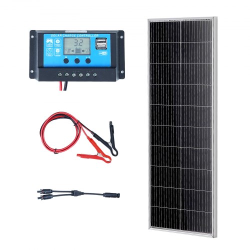 foto del prodotto vevor kit pannello solare monocristallino 100 w con regolatore di carica, kit di pannello fotovoltaico monocristallino 12 v impermeabile ip68 per casa, camper, barca, off grid, pannelli fotovoltaici
