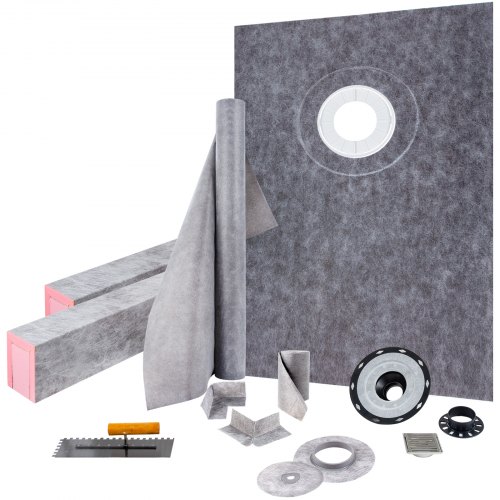 foto del prodotto vevor kit per cordolo doccia 152,4 x 96,5 cm sovrapposizione cordolo doccia a tenuta stagna, con flangia di collegamento sfalsata 10 cm griglia in acciaio inossidabile 10 cm per la vasca da bagno