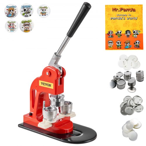 foto del prodotto vevor kit per fustellatrice manuale di badge spillo bottoni modelli diametro 32mm, kit di punzonatrice manuale in ferro abs per badge spillo fai da te con accessori completi modelli da diametro 32mm