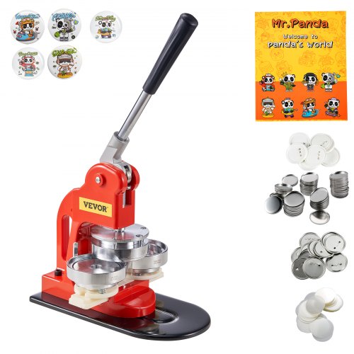 foto del prodotto vevor kit per fustellatrice manuale di badge spillo bottoni modelli diametro 75mm, kit di punzonatrice manuale in ferro abs per badge spillo fai da te con accessori completi modelli da diametro 75mm