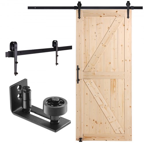 foto del prodotto vevor kit per porta della stalla e ferramenta, porta in legno 914,4 x 2133,6 mm senza intoppi, kit per porta con guida a pavimento 8 in 1 e maniglia porta, lastra con pannelli legno di abete rosso