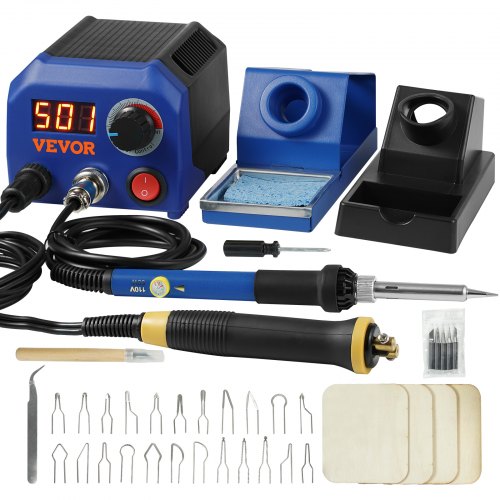 foto del prodotto vevor kit pirografia per legno temperatura regolabile 250 700 c con display bruciatore per legno con 5 punte solide, set di strumenti pirografo per legno con penna 2 saldatori 2 porte 23 punte filo