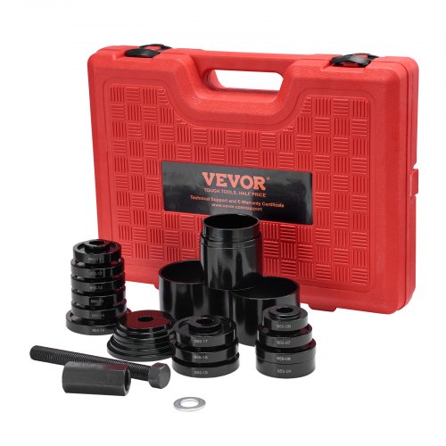 foto del prodotto vevor kit pressa per cuscinetti ruota, rimozione e installazione cuscinetti ruota anteriore, kit estrattore cuscinetti ruota da 23 pezzi con bulloni scorrevoli, manicotti boccole universali, custodia
