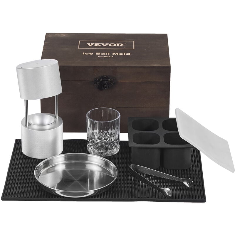 foto del prodotto vevor kit pressa per ghiaccio a sfera in alluminio diametro 61mm, stampo per ghiaccio sferico da bar cocktail whisky cognac, kit di pressa per