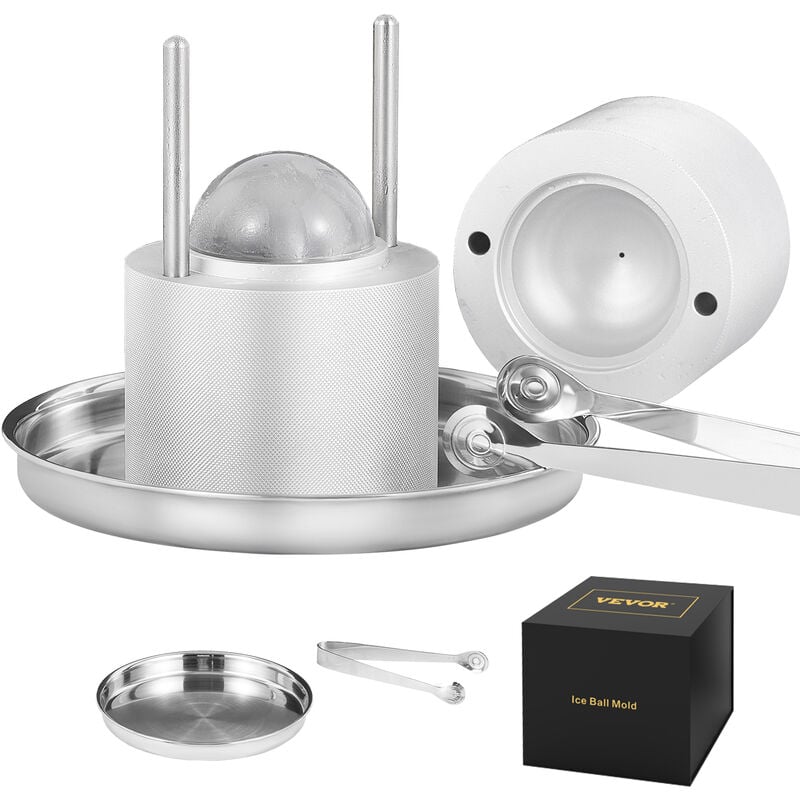 foto del prodotto vevor kit pressa per ghiaccio a sfera in alluminio diametro 61mm, stampo per ghiaccio sferico per cocktail whisky cognac bevande, kit di pressa per