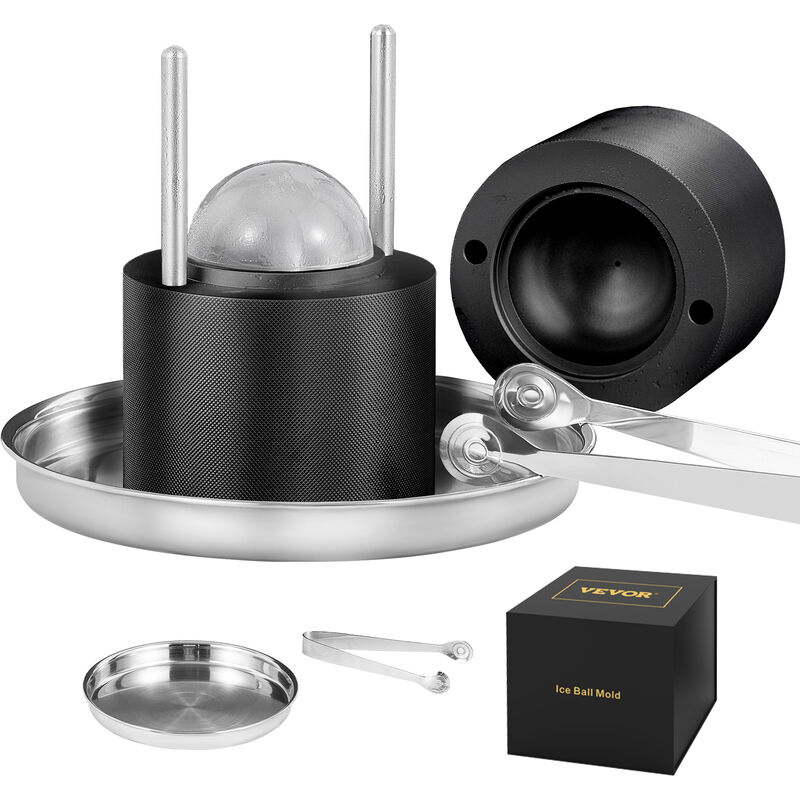 foto del prodotto vevor kit pressa per ghiaccio a sfera in alluminio diametro 61mm, stampo per ghiaccio sferico per cocktail whisky cognac bevande, kit di pressa per
