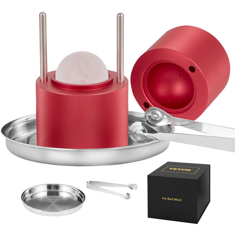 foto del prodotto vevor kit pressa per ghiaccio a sfera in alluminio diametro 61mm, stampo per ghiaccio sferico per cocktail whisky cognac bevande, kit di pressa per