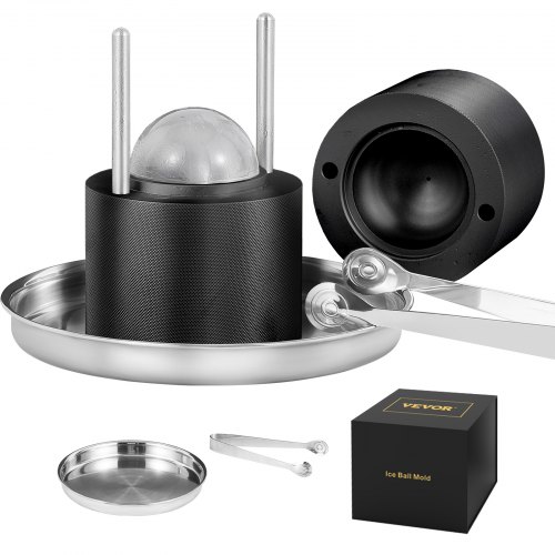 foto del prodotto vevor kit pressa per ghiaccio a sfera in alluminio diametro 61mm, stampo per ghiaccio sferico per cocktail whisky cognac bevande, kit di pressa per palline di ghiaccio da bar in alluminio colore nero