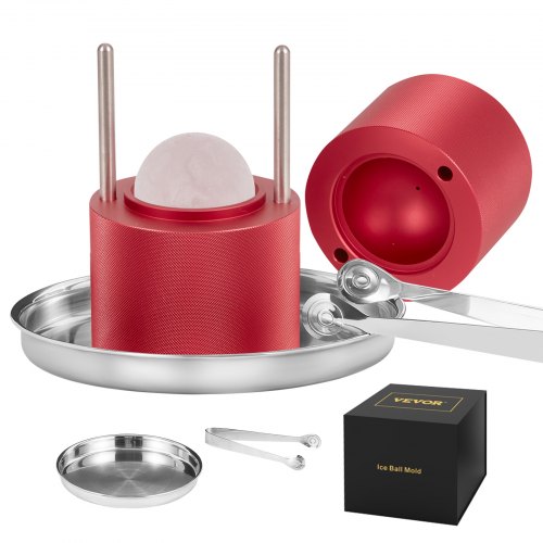 foto del prodotto vevor kit pressa per ghiaccio a sfera in alluminio diametro 61mm, stampo per ghiaccio sferico per cocktail whisky cognac bevande, kit di pressa per palline di ghiaccio da bar in alluminio colore rosso