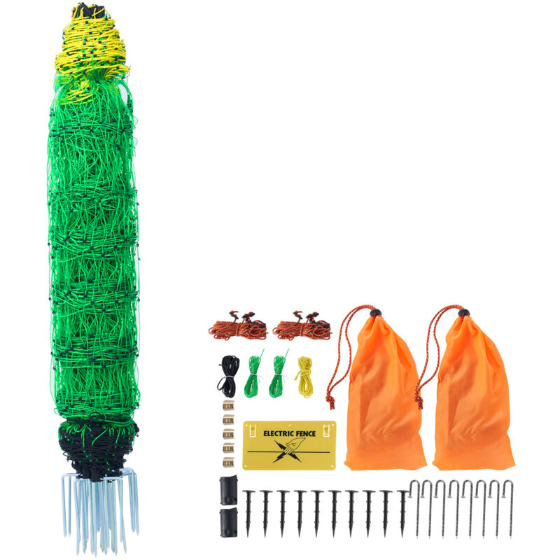 foto del prodotto vevor kit rete per recinzione elettrica 0,88x49,98 m rete in pe con pali a doppio punta, rete portatile per capre, pecore, agnelli, cervi, maiali,