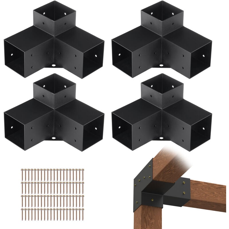 foto del prodotto vevor kit staffe per pergola 10x10 cm supporto per pali in legno da carpenteria 4 staffe angolari a 3 vie kit per travi fai da te per gazebo,