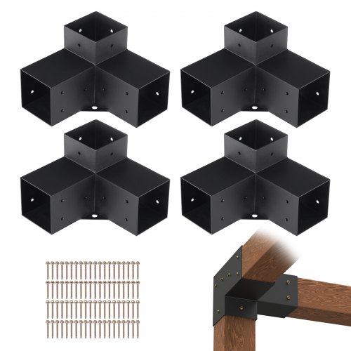 foto del prodotto vevor kit staffe per pergola 4 x4 10x10 cm supporto per pali in legno da carpenteria 4 staffe angolari a 3 vie kit per travi fai da te per gazebo, pergolati da patio, cabine, kit staffe per pergola 4 pz