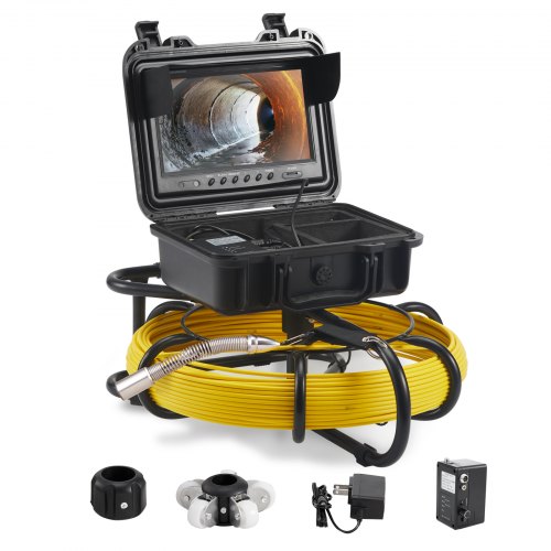 foto del prodotto vevor kit telecamera con endoscopio per ispezione di fognatura schermo colorata 9 pollici cavo impermeabile 70m, telecamera ispezione portatile batteria 4500 mah per tubi angolazione visiva 130 