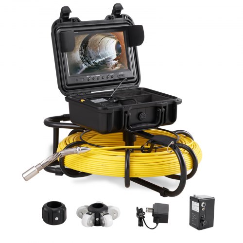 foto del prodotto vevor kit telecamera con endoscopio per ispezione di fognatura schermo colorata 9 pollici cavo impermeabile 91,5m, telecamera ispezione portatile batteria 4500 mah per tubi angolazione visiva