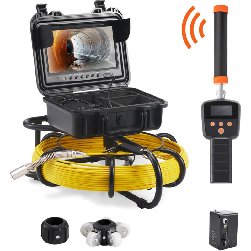 foto del prodotto vevor kit telecamera endoscopio con sonda localizzatore 512hz per ispezione di fognatura schermo lcd colorata 9 pollici cavo 50m, telecamera