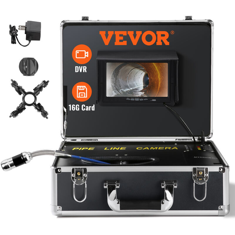 foto del prodotto vevor kit telecamera endoscopio sonda pixel 1000tvl localizzatore per ispezione di fognatura schermo lcd colorata 7 pollici, telecamera ispezione