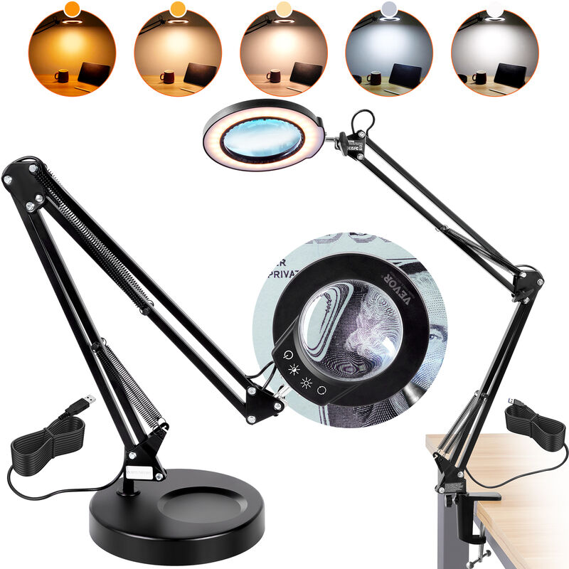 immagine 0 del prodotto vevor lampada da scrivania con base lente deingrandimento 5x, lente deingrandimento con luci a 5 colori 64 luci led, lampada deingrandimento lenti a