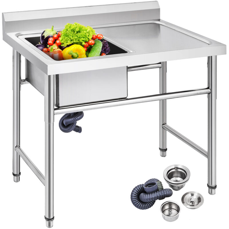 foto del prodotto vevor lavello commerciale in acciaio inossidabile non magnetico 100,33 x 60,96 x 95,25 pollici, lavandino della cucina con scompartimento