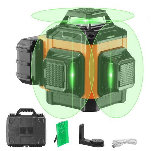 foto del prodotto vevor livella laser raggio max. 30m livella laser 360 x 3 linee trasversali verdi modalit manuale autolivellamento lunghezza d onda laser 520nm 10nm precisione tra 0,28cm 10m, livella laser