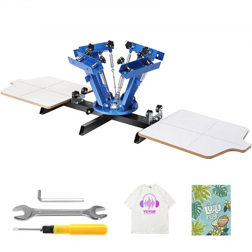 foto del prodotto vevor macchina da stampa 4 colori 2 tavole per abbigliamento fai da te, stampante per serigrafia in acciaio laminato serigrafica manuale 4 colori 2 tavole dimensioni da stampa 54x45cm girevole 360 