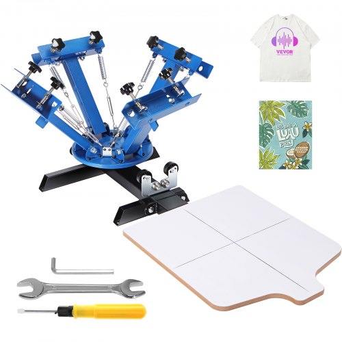 foto del prodotto vevor macchina da stampa in acciaio laminato serigrafica manuale 4 colori per l abbigliamento fai da te, stampante per serigrafia 4 colori dimensioni da stampa 54 x 45cm posizionamento doppio strato