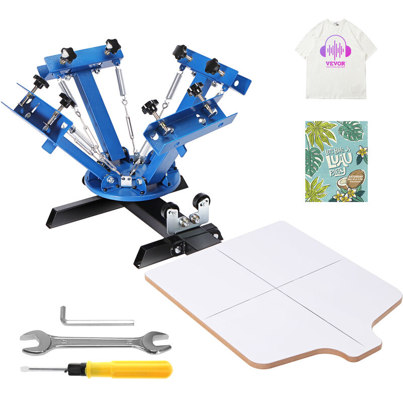 foto del prodotto vevor macchina da stampa in acciaio laminato serigrafica manuale 4 colori per labbigliamento fai da te, stampante per serigrafia 4 colori dimensioni