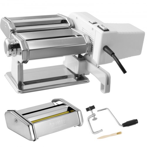 foto del prodotto vevor macchina elettrica per pasta in acciaio inox 430 tagliapasta da banco spessore regolabile 0,3 3 mm, macchina per pasta fresca fatta a casa in acciaio inox per preparazione di spaghetti lasagna