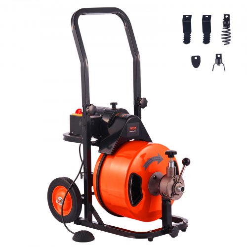 foto del prodotto vevor macchina elettrica sturatubi di scarico set di taglierino velocit 1500 giri min cavo 30m x 12,7mm, macchina sturatubi molla automatica per tubazione protezione ip20 4 taglierini sostituibili