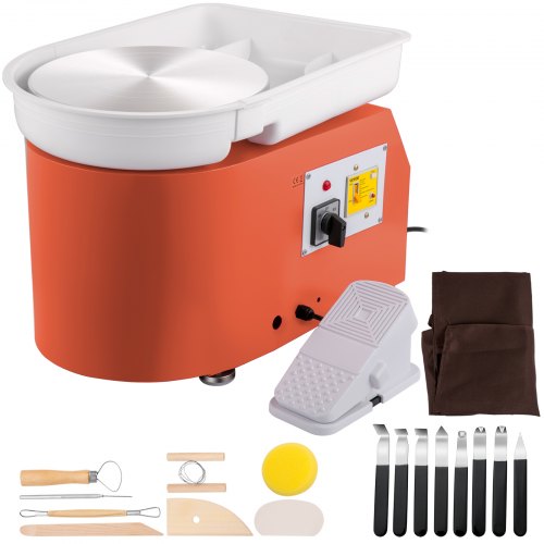 foto del prodotto vevor macchina per argilla ceramica pedale, 11 pollici potenza 350 w modello tylpj28-oc macchina per ruote da ceramica arancione per l'insegnamento scolastico, bar in ceramica e uso domestico, ecc