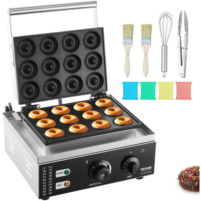 foto del prodotto vevor macchina per ciambelle elettrica 1550 w macchina per ciambelle commerciale con superficie antiaderente, entrambi lati, produce 12 ciambelle,