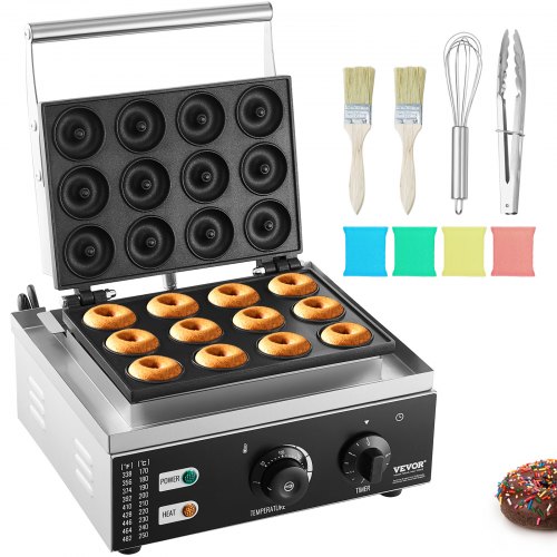 foto del prodotto vevor macchina per ciambelle elettrica 1550 w macchina per ciambelle commerciale con superficie antiaderente, entrambi lati, produce 12 ciambelle, temperatura 50 300 , per ristorante, uso domestico