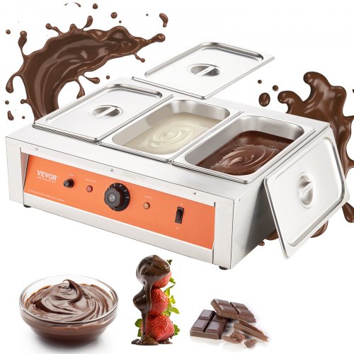foto del prodotto vevor macchina per fusione di cioccolato in acciaio inox 3 vasche da 3,3 l, pentola elettrica di fusione del cioccolato 1500 w uso commerciale per hotel albergo, bagnomaria per cioccolato 30 85 